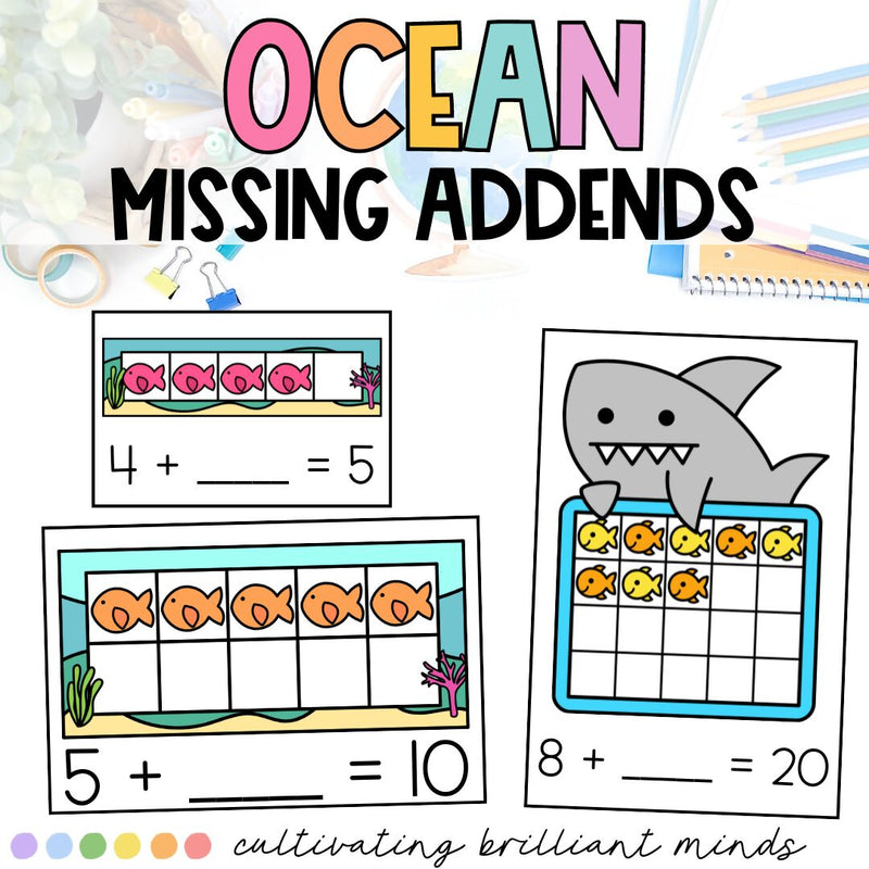 Ocean Missing Addends Math Center | 5, 10, and 20 Frames | End of the Year