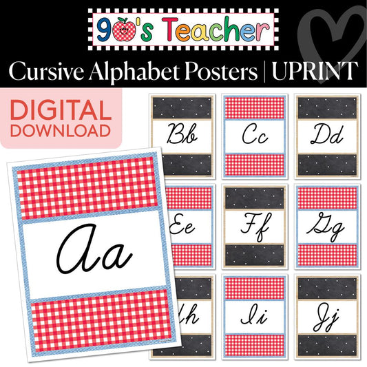 Printable Retro Cursive Alphabet Posters | 90s Teacher