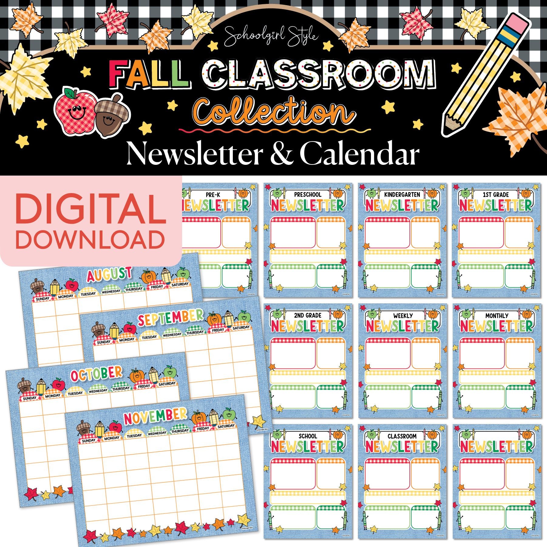 Printable Fall Calendar and Newsletters | 90s Teacher