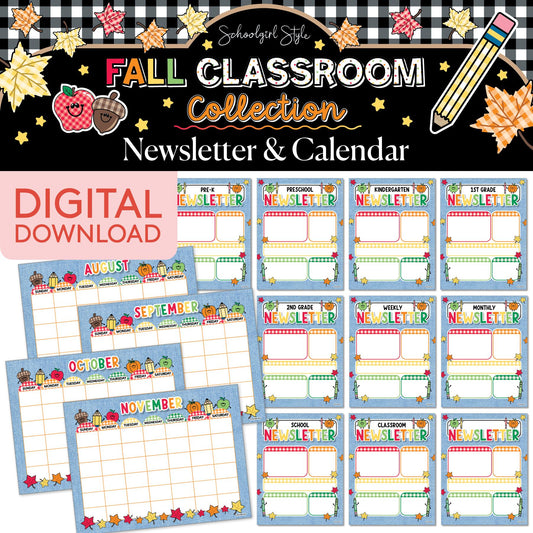 Printable Fall Calendar and Newsletters | 90s Teacher