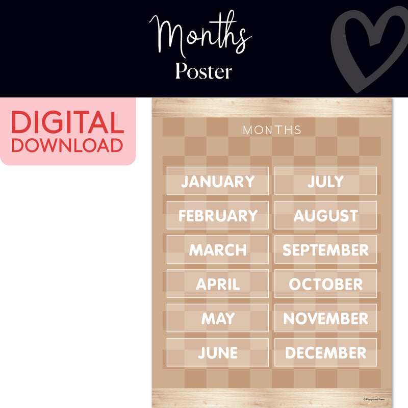 Months Chart | Classroom Posters | Printable Classroom Decor | Schoolgirl Style