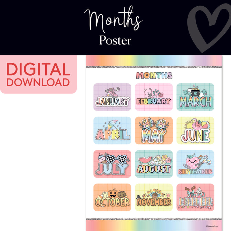 Months Chart | Classroom Posters | Printable Classroom Decor | Schoolgirl Style