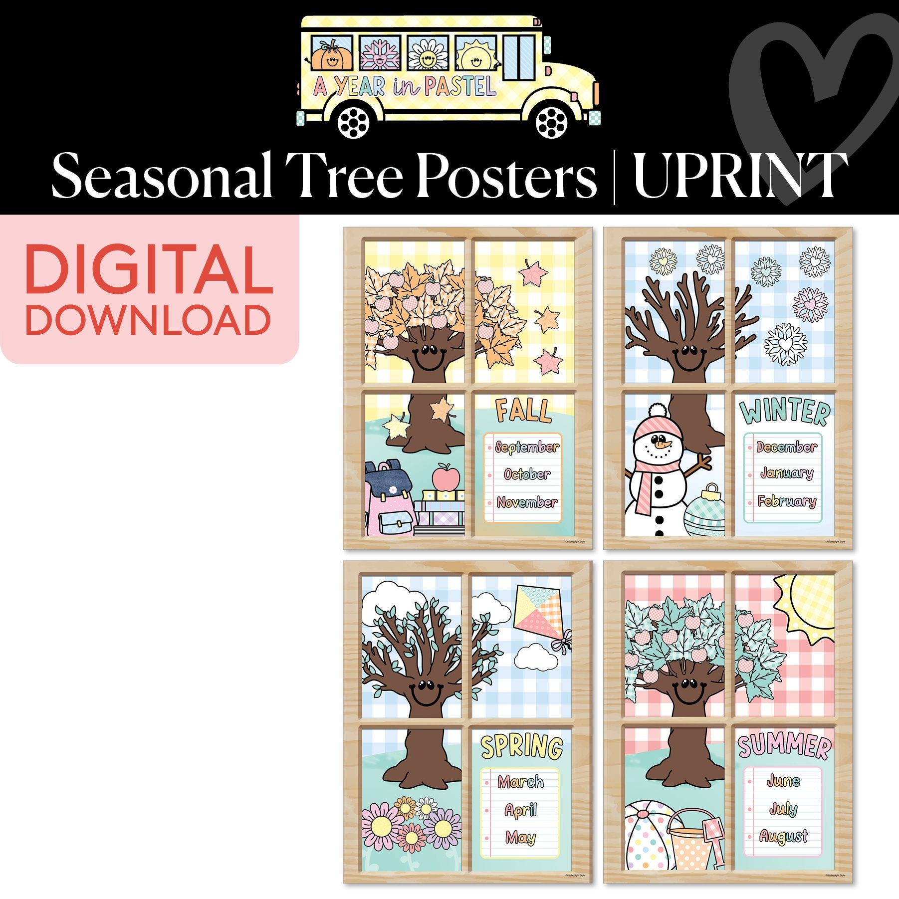 Printable Seasonal Tree Posters Bundle | A Year In Pastel