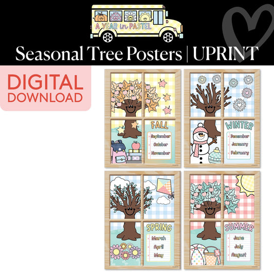 Printable Seasonal Tree Posters Bundle | A Year In Pastel