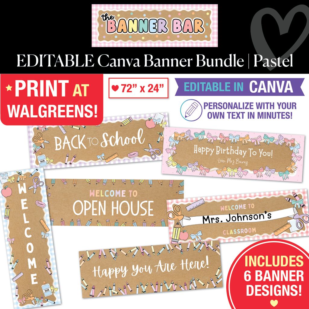 Pastel Editable Canva Walgreens Compatible Kraft Style Banner Bundle