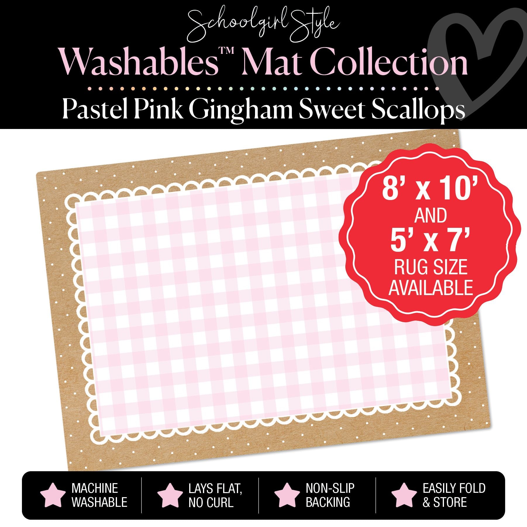 Pastel Pink Sweet Scallops Classroom Mat by Schoolgirl Style