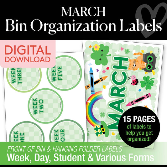 Printable March Bin Organization Labels