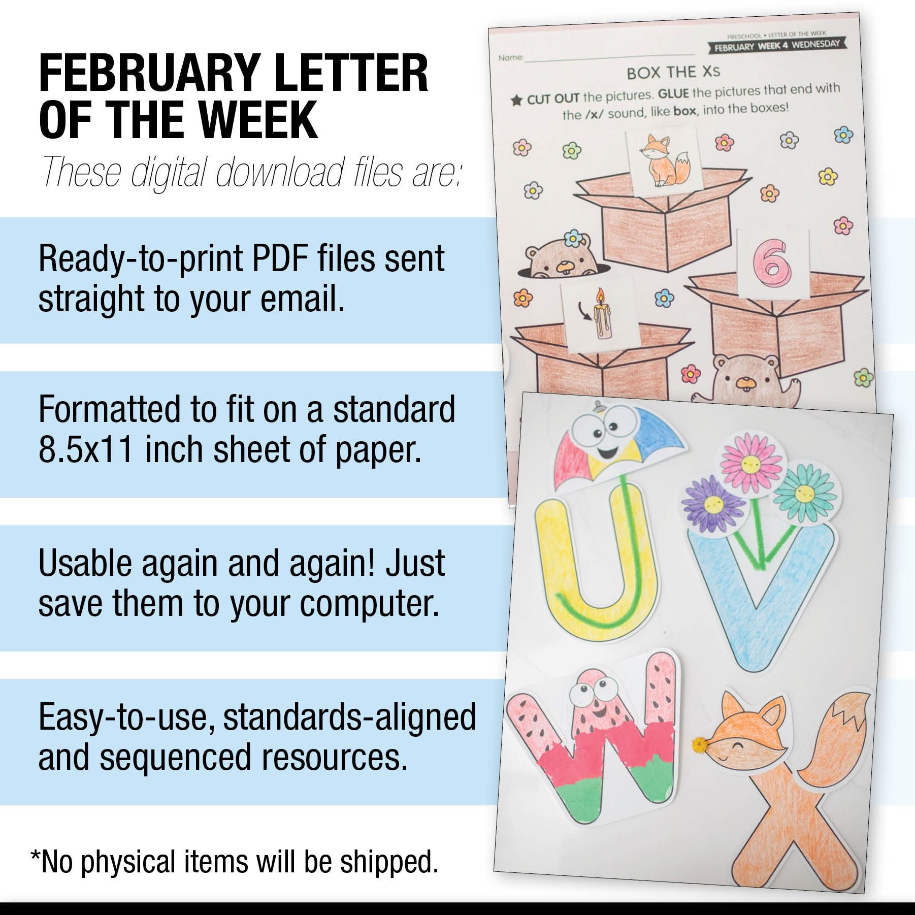 Printable Preschool February Letter of the Week (U-X)
