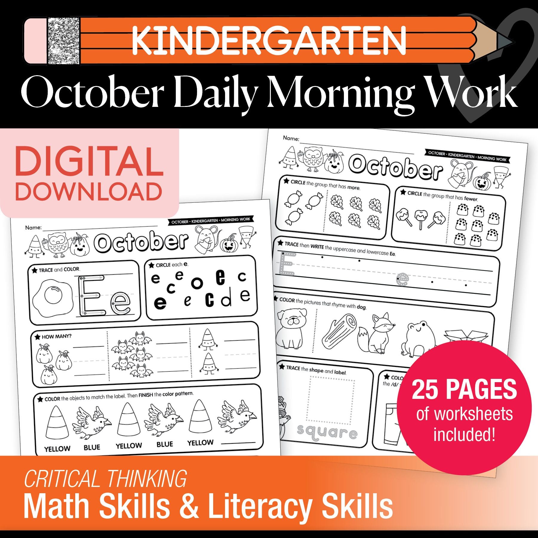 Printable Kindergarten October Daily Morning Work