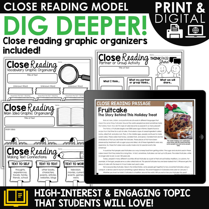 Christmas Close Reading Passages December Reading Comprehension Fruitcake