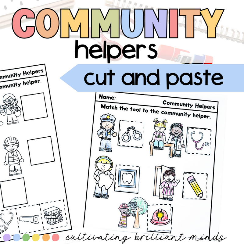 Community Helpers Cut and Paste Worksheets | Tools | Kindergarten, 1st