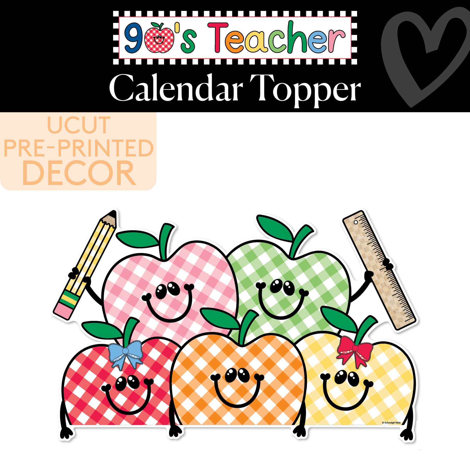 Gingham Apples Retro Calendar Topper | 90s Teacher