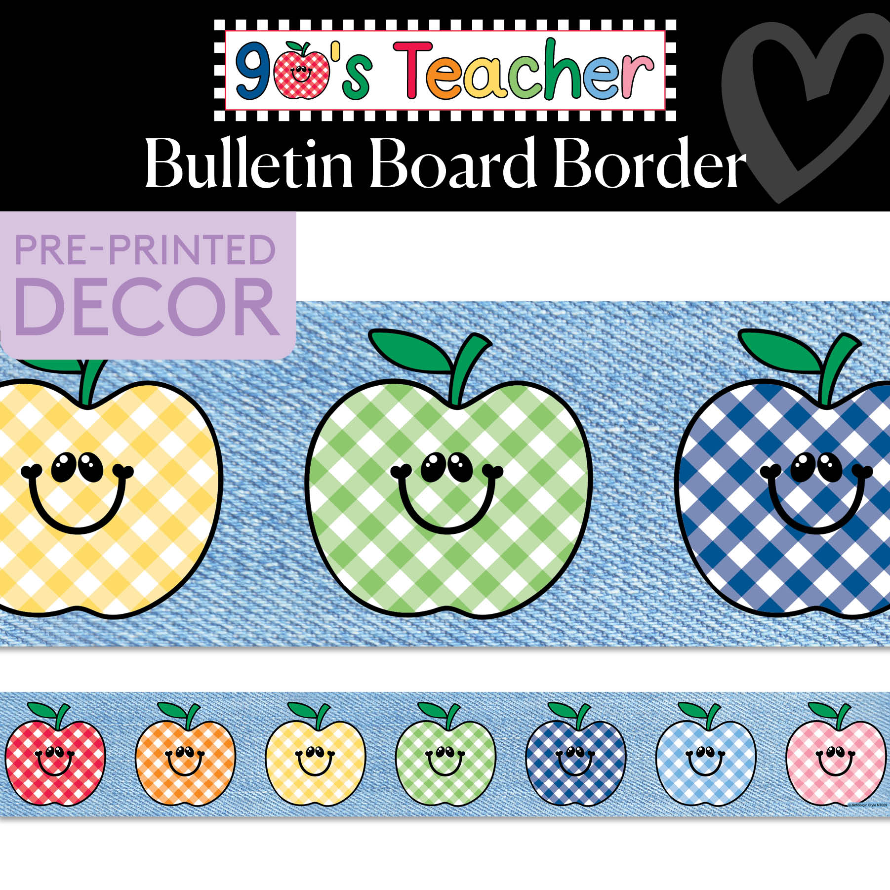 Straight Jean Apple Retro Bulletin Board Border | 90s Teacher