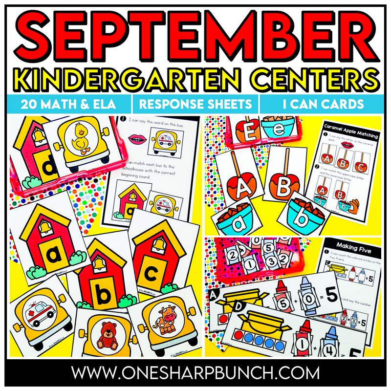 20 September Math and Literacy Kindergarten Centers or Morning Work Tubs