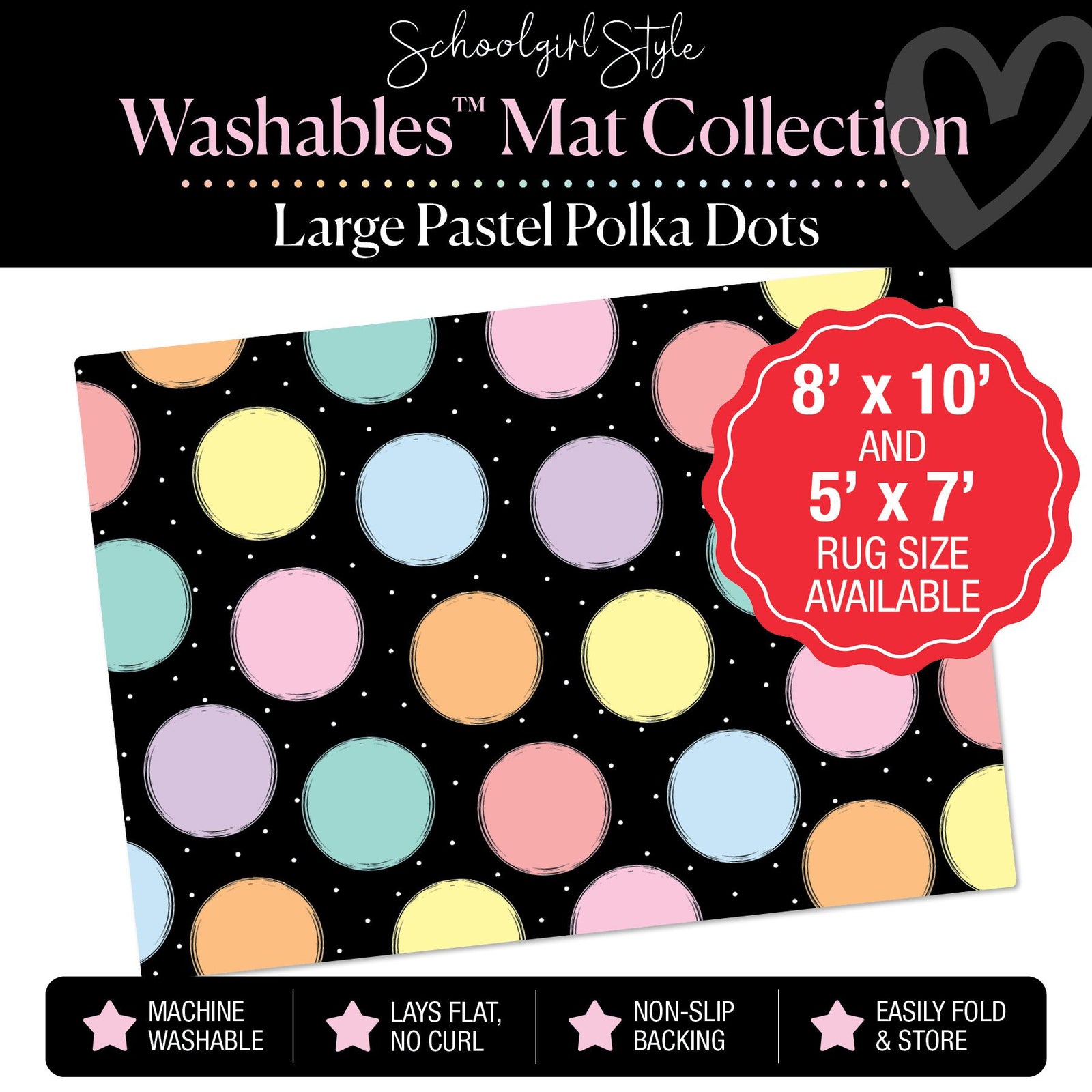 Large Scattered Pastel Polka Dots Classroom Mat by Schoolgirl Style