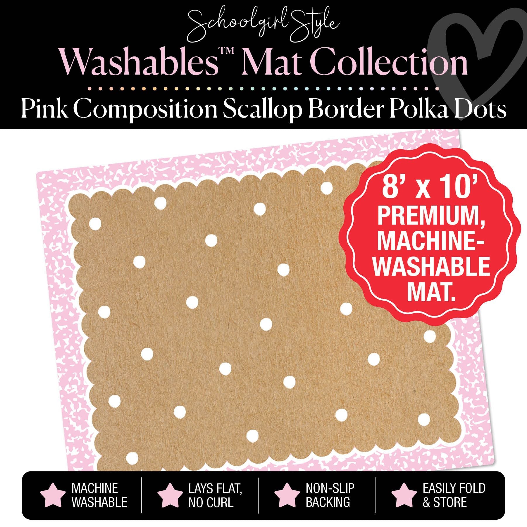 Pink Composition Scallop Border Polka Dots Classroom Mat by Schoolgirl Style