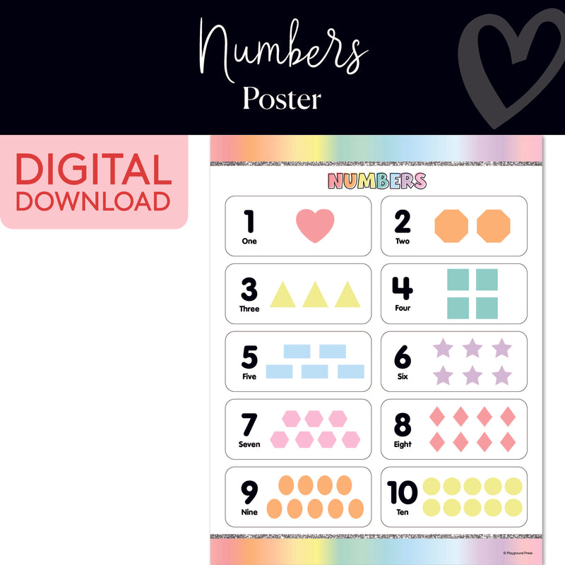 Numbers Chart | Classroom Posters | Printable Classroom Decor | Schoolgirl Style