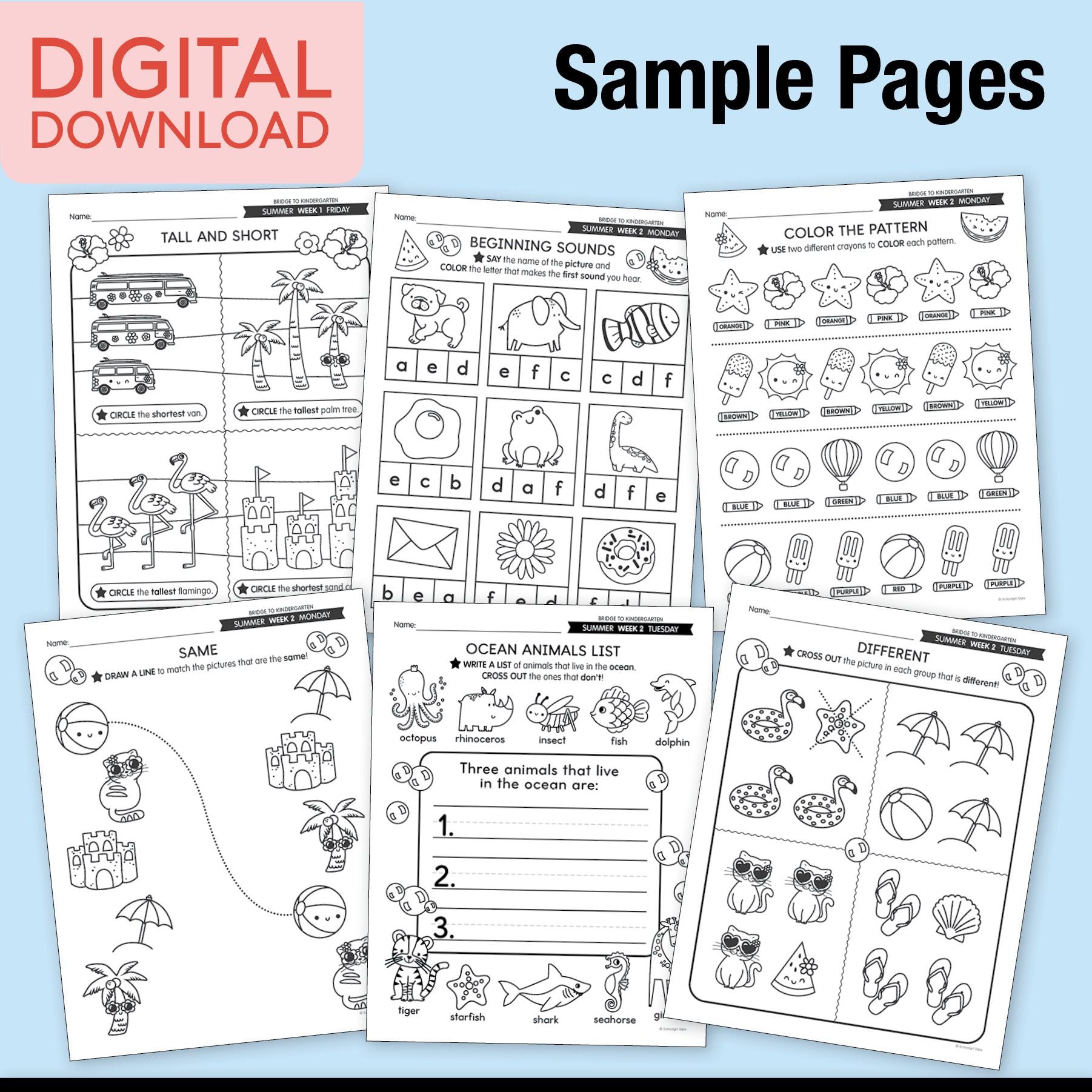 Printable Bridge To Kindergarten Digital Summer Workbook