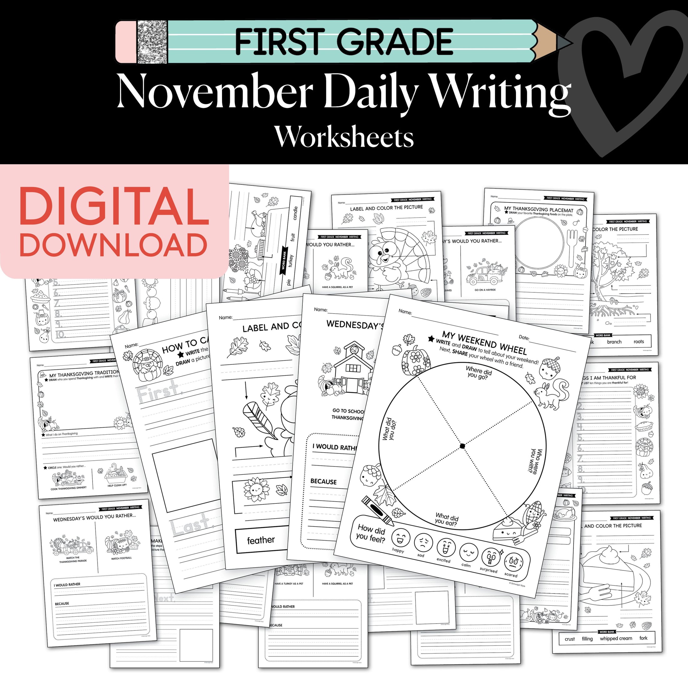 Printable First Grade November Daily Writing