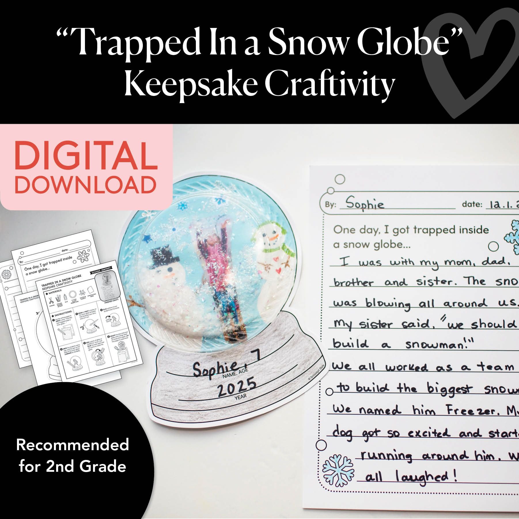 Printable December "Trapped In A Snow Globe" Snow Globe Keepsake Craftivity