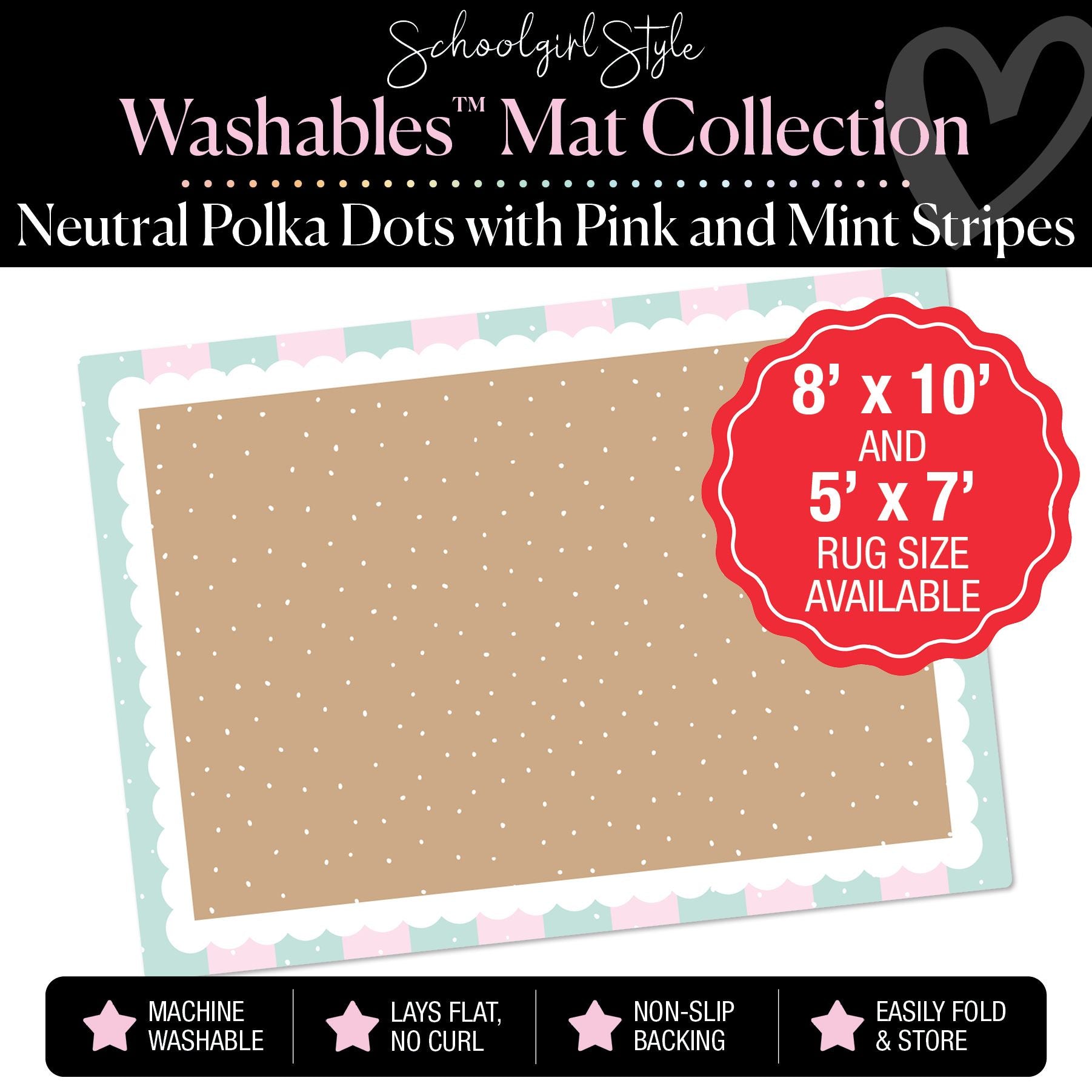 Tiny Dots Banner Backdrop with Mint and Pink Stripe Border Classroom Mat by Schoolgirl Style
