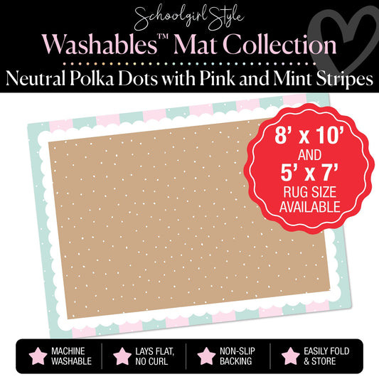 Tiny Dots Banner Backdrop with Mint and Pink Stripe Border Classroom Mat by Schoolgirl Style