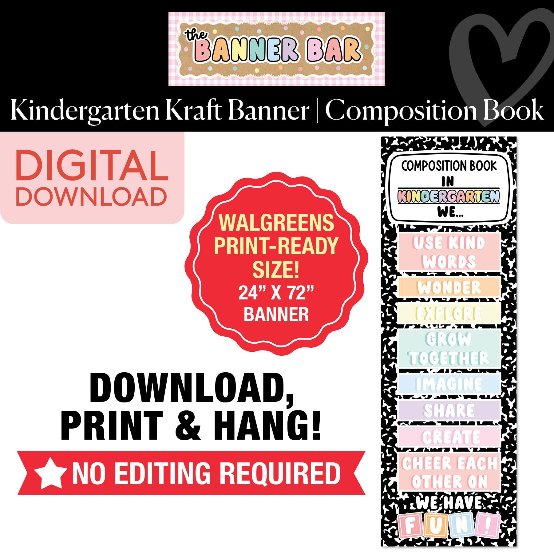 Kindergarten Shapes Composition Notebook Walgreens Ready Kraft Style Vertical Banner