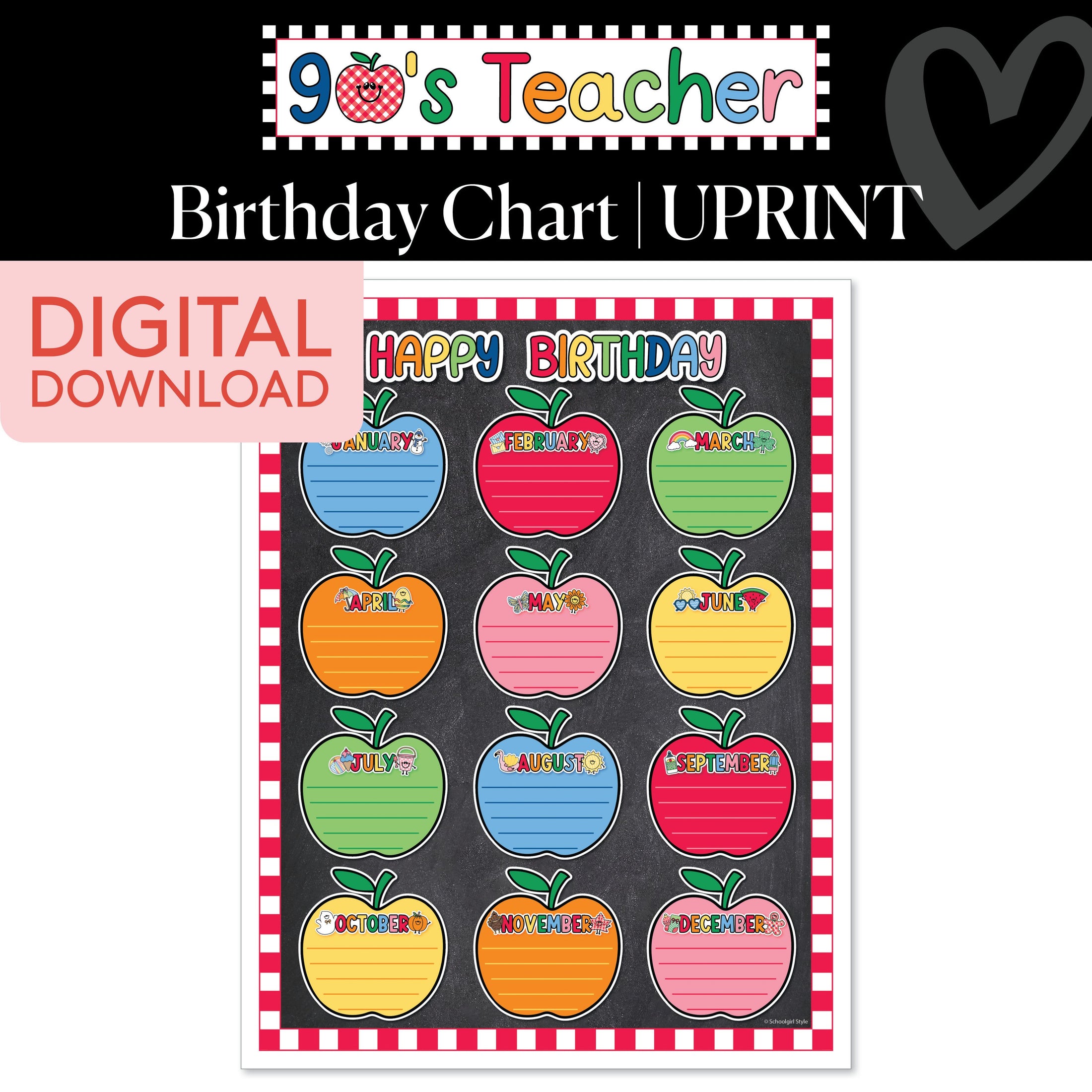 Printable Retro Birthday Chart Poster | 90s Teacher