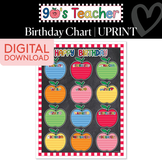 Printable Retro Birthday Chart Poster | 90s Teacher