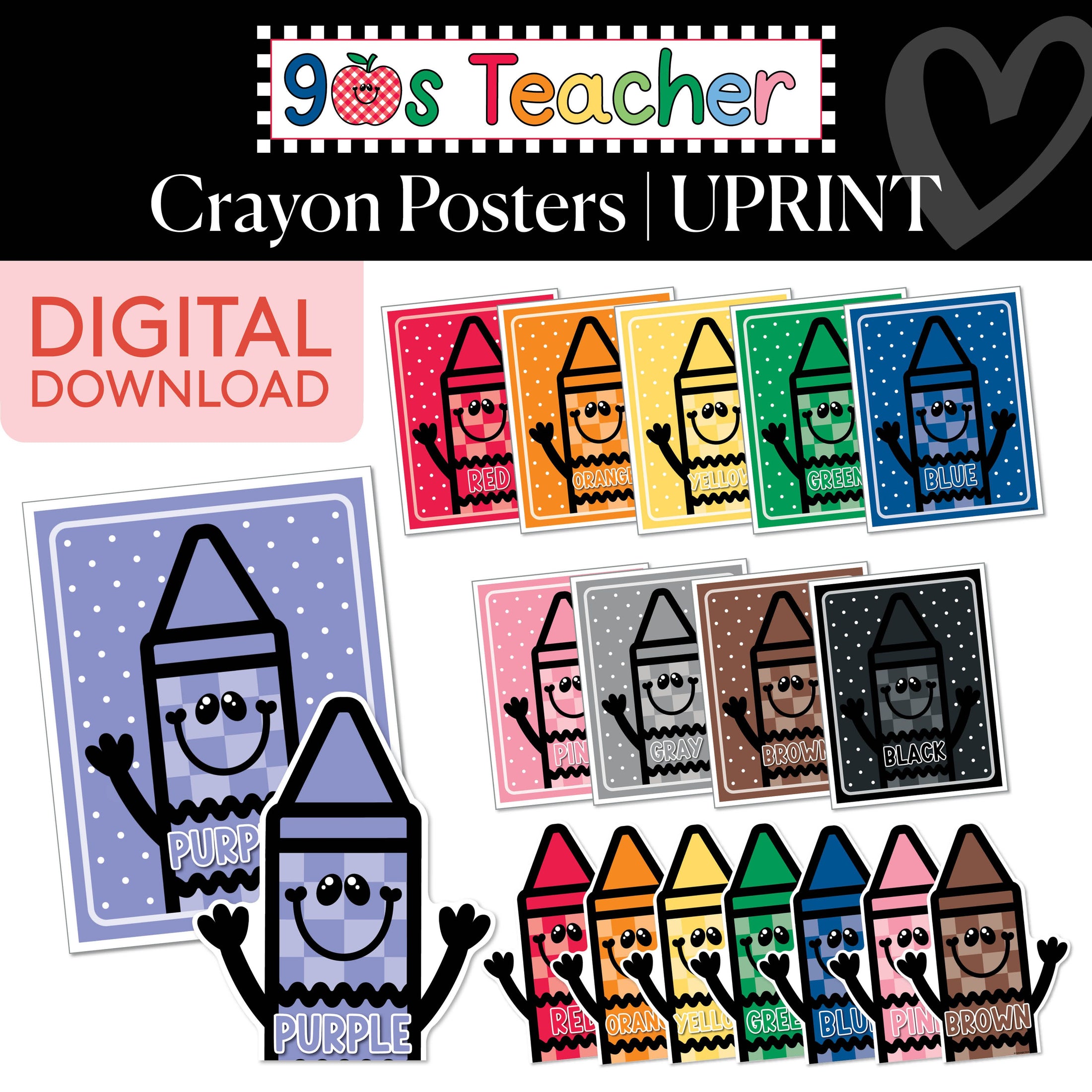 Printable Retro Color Posters & Crayon People | 90s Teacher