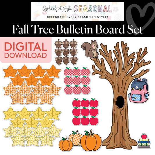 Printable Retro Fall Tree Bulletin Board Set | 90s Teacher