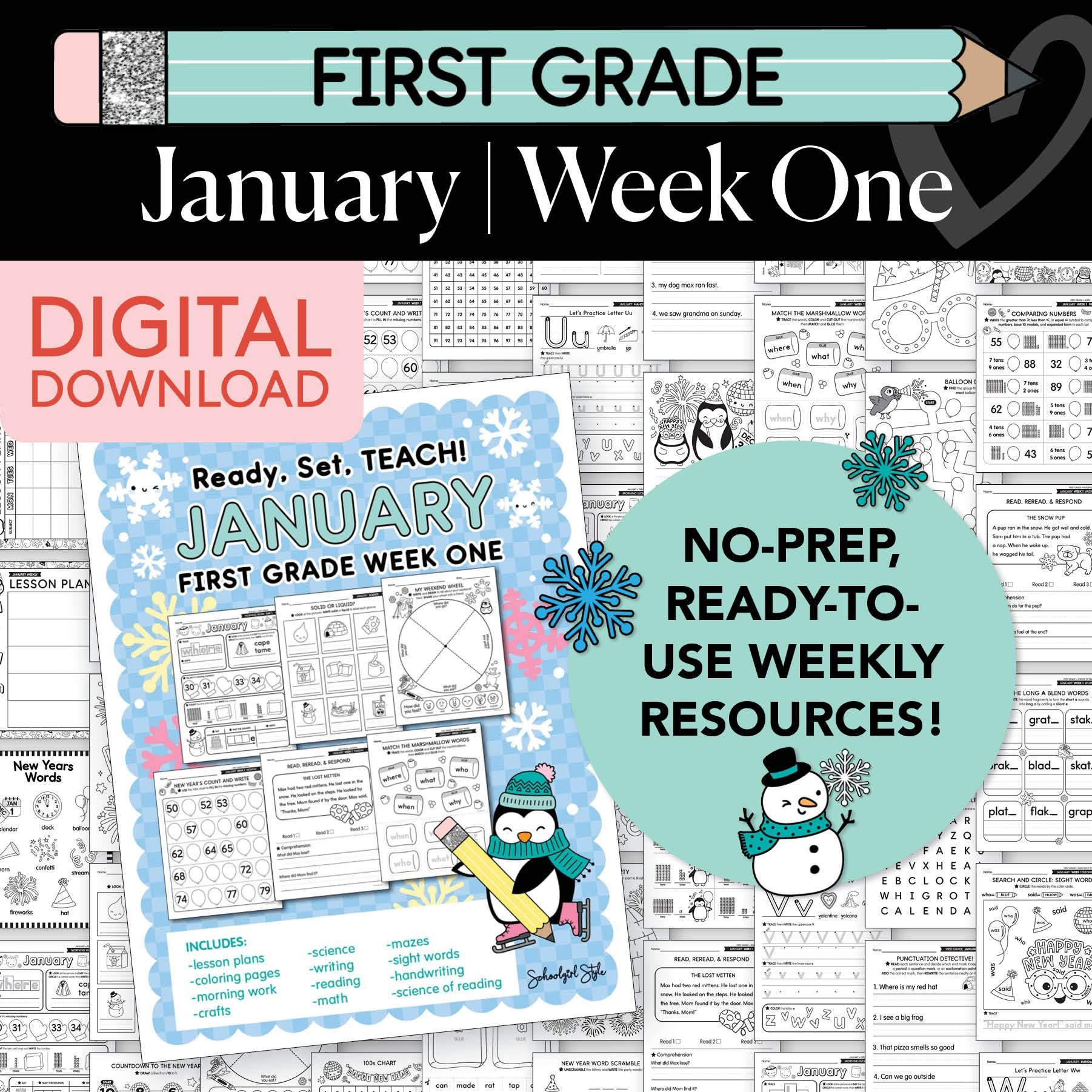 Printable First Grade January Week 1 Resources
