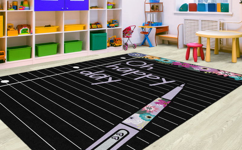 "Oh Happy Day" Notebook Paper Rug | Black and White Classroom Rug | Passing Notes in Class | Schoolgirl Style