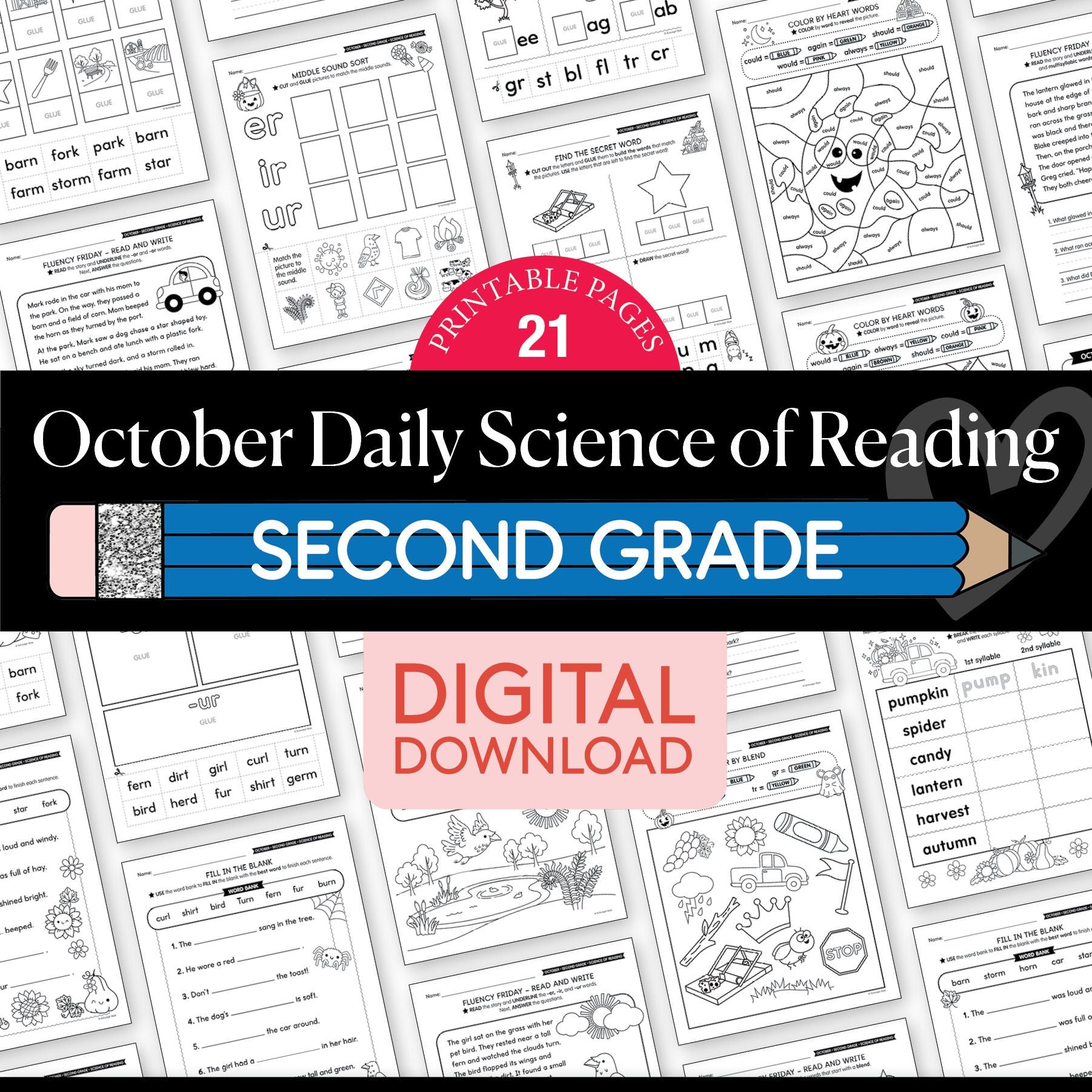 Printable Second Grade October Daily Science of Reading