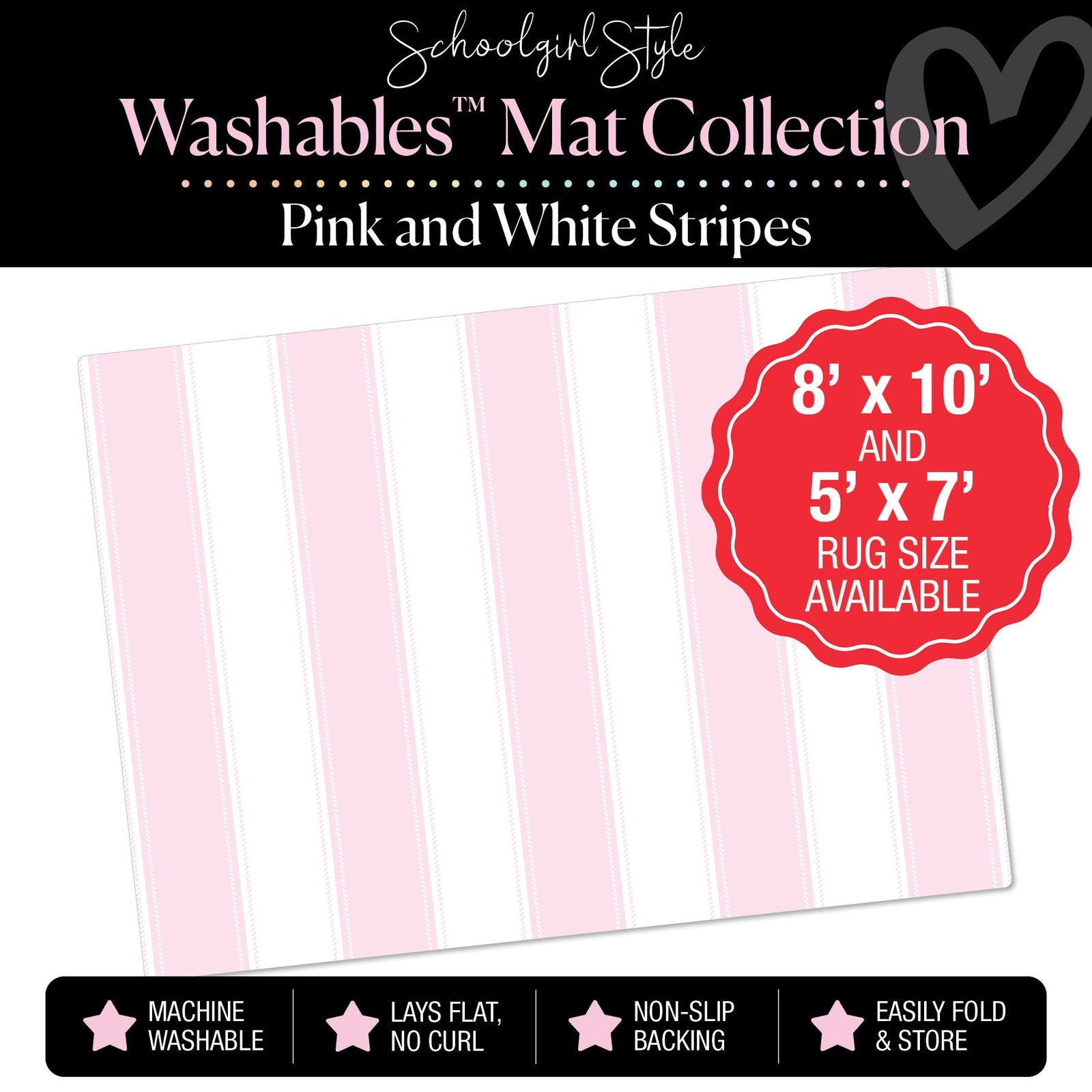 Vertical Pink and White Stripes Classroom Mat by Schoolgirl Style