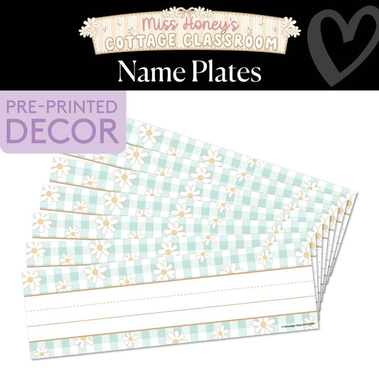 Mint Gingham Daisy Name Plates | Miss Honey's Cottage Classroom