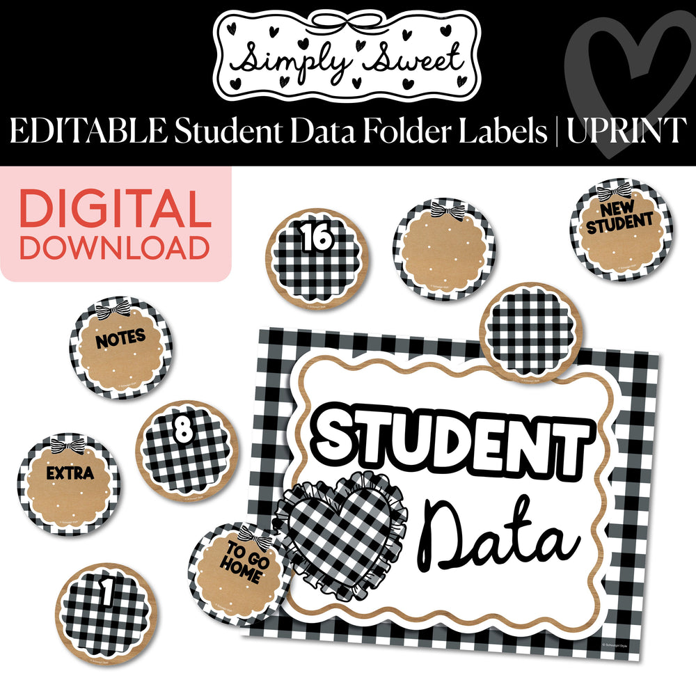 Printable Classic Black and White Editable Student Data Folder Labels | Simply Sweet