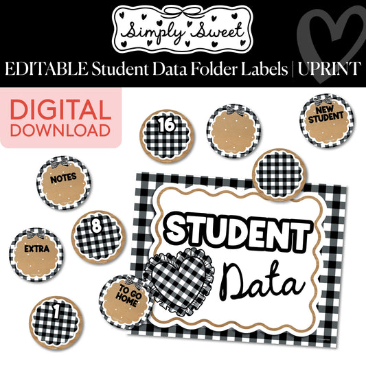 Printable Classic Black and White Editable Student Data Folder Labels | Simply Sweet