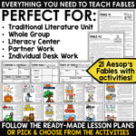 Aesop's Fables Activities Reading Comprehension Passages & Writing Sub Plans