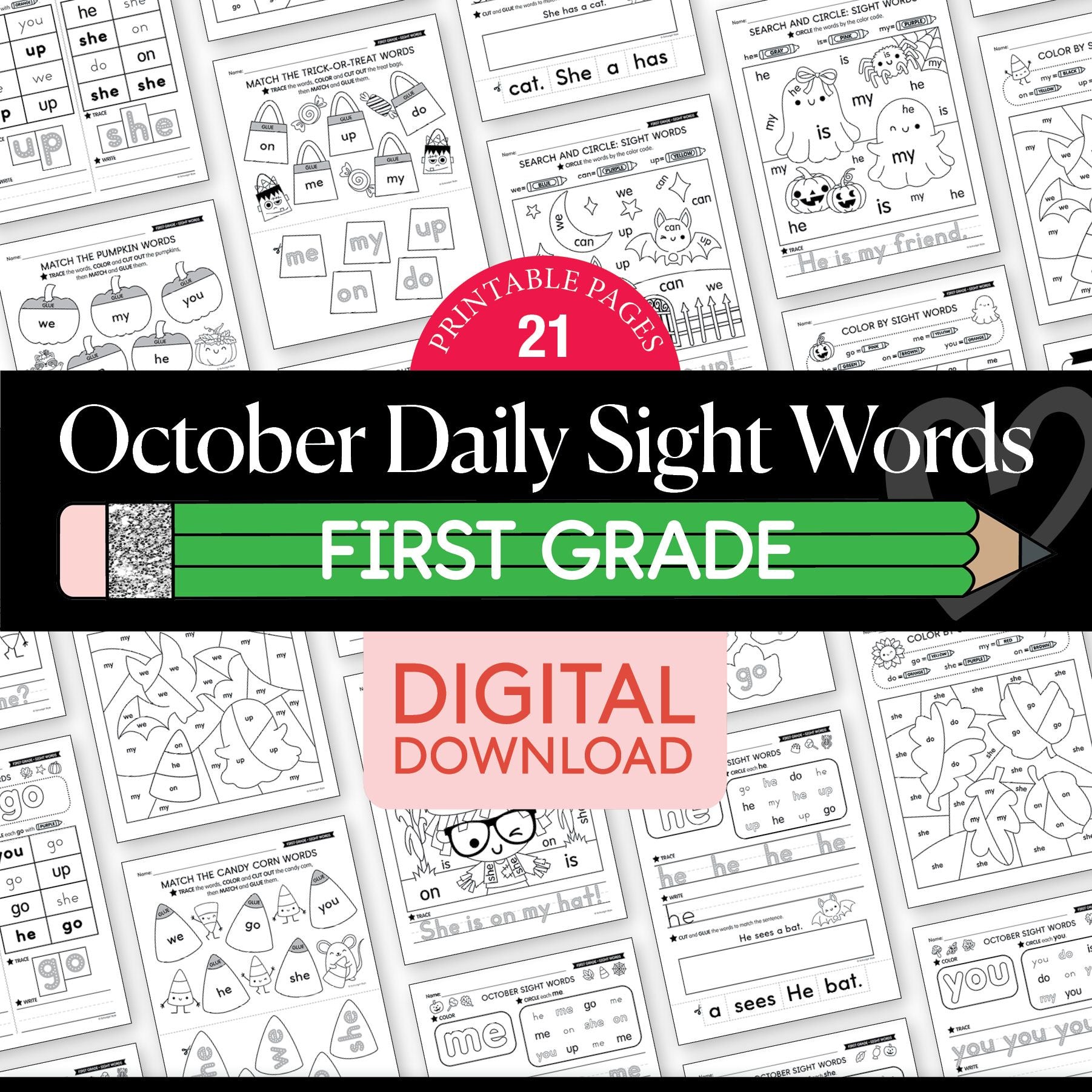Printable First Grade October Daily Sight Words Worksheets