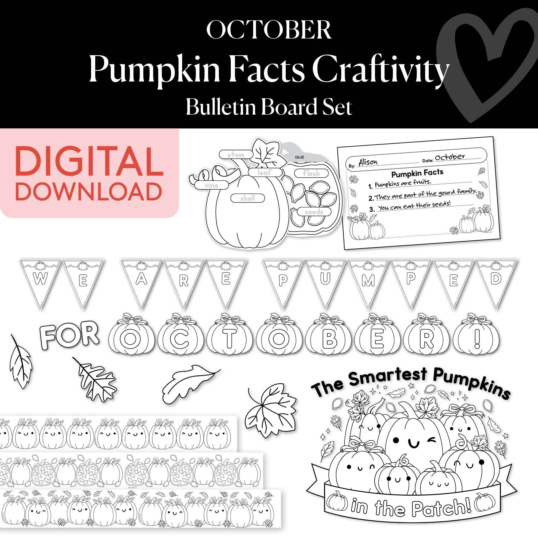 Printable October Pumpkin Facts Craftivity Bulletin Board Set