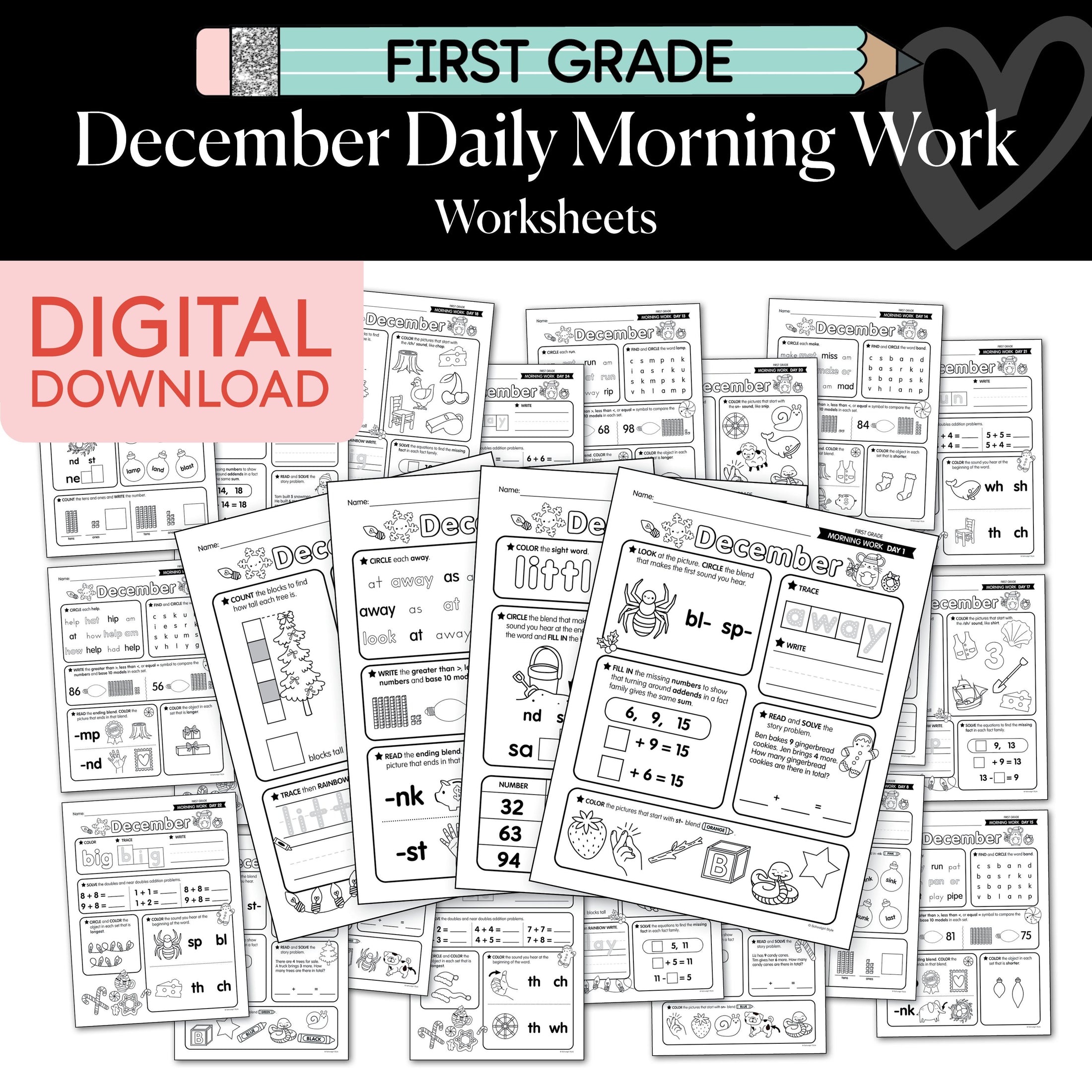 Printable First Grade December Daily Morning Work