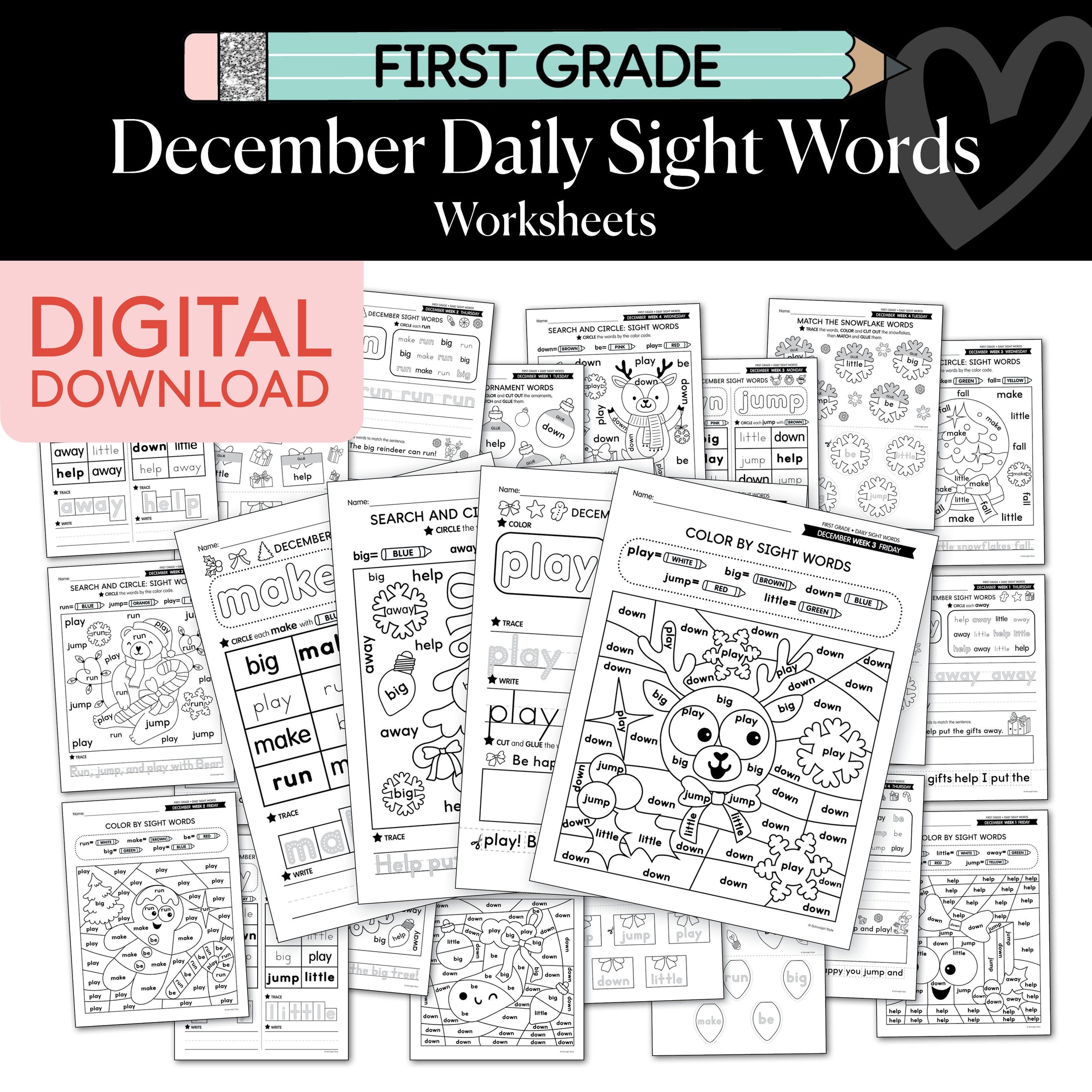Printable First Grade December Daily Sight Words