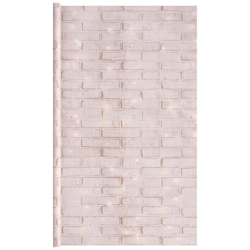 Cozy Vibes | White Washed Brick with Twinkle Lights | Bulletin Board Paper
