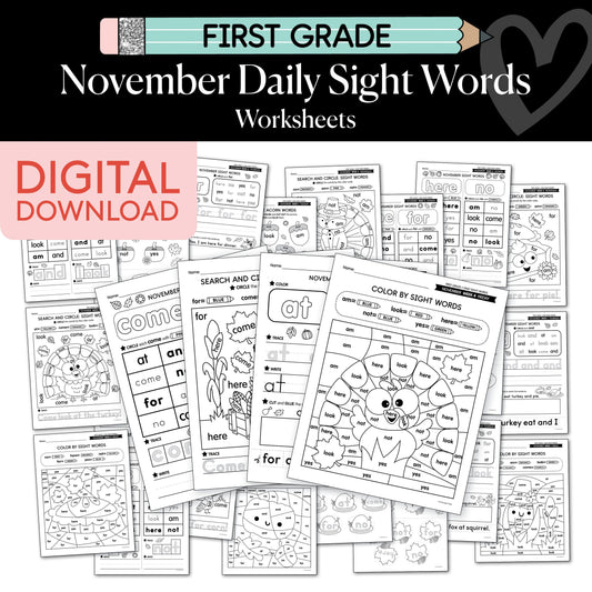 Printable First Grade November Daily Sight Words
