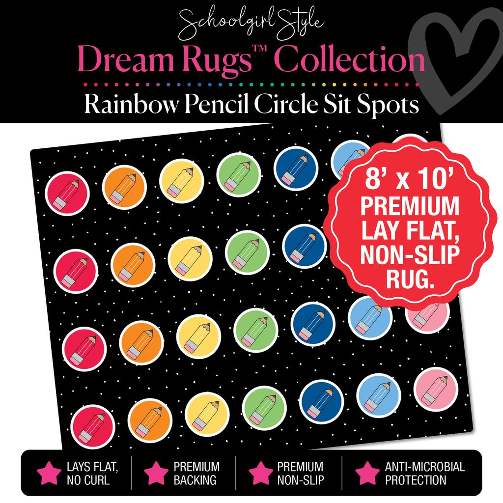 Rainbow Pencil Circle Sit Spot Classroom Rug by Schoolgirl Style