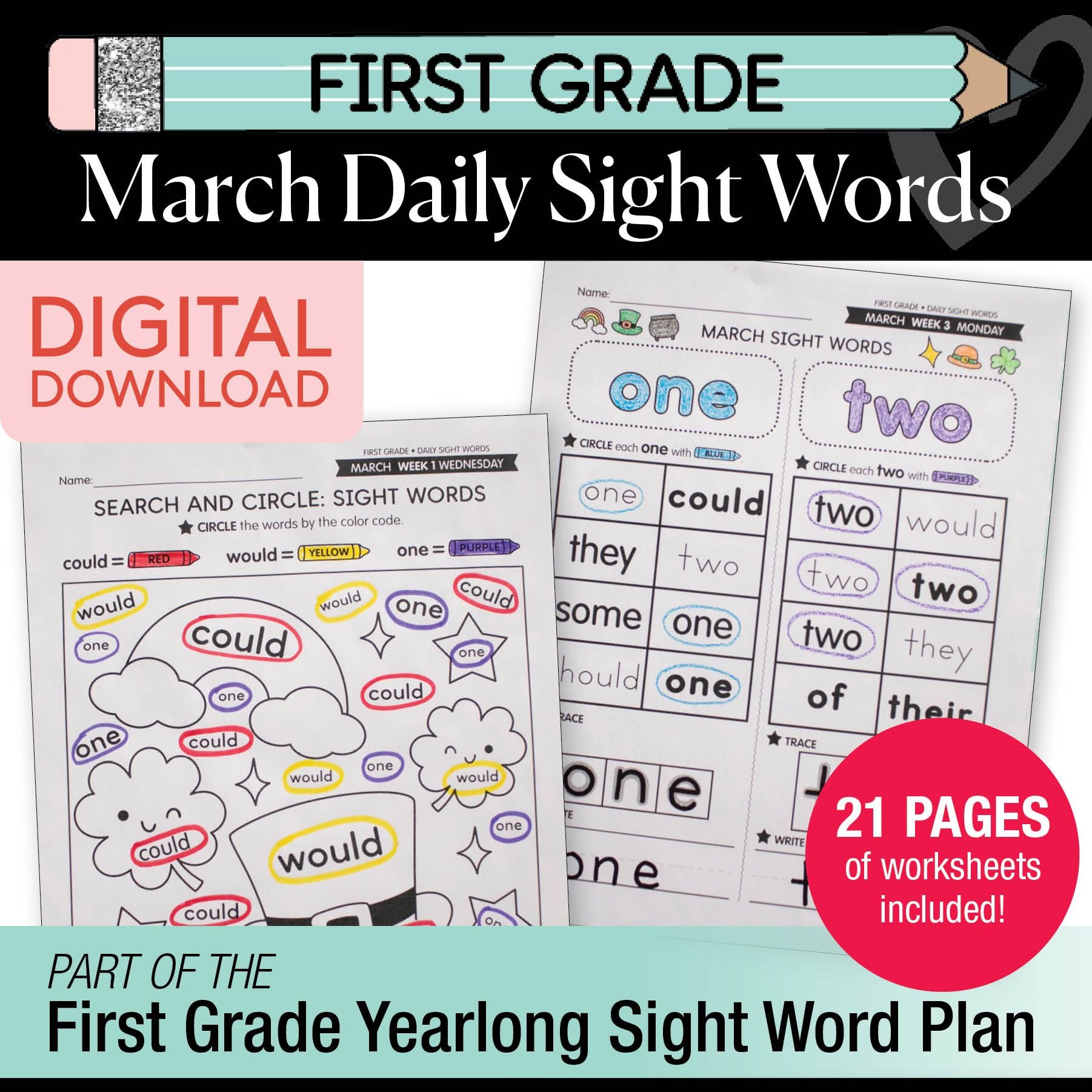 Printable First Grade March Daily Sight Words