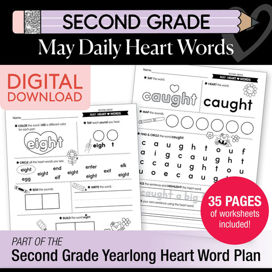 Printable Second Grade May Daily Heart Words