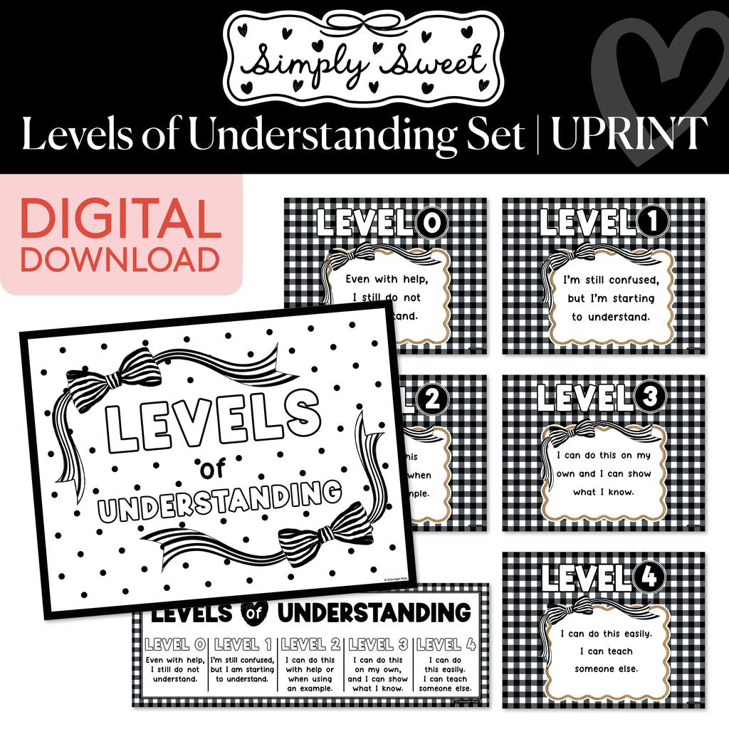 Printable Classic Black and White Levels of Understanding Set | Simply Sweet