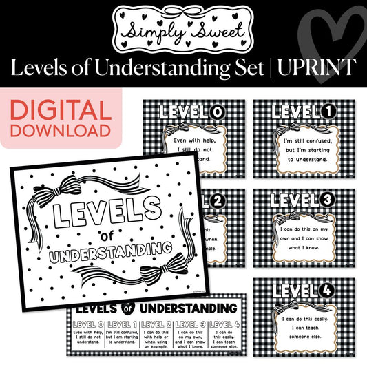 Printable Classic Black and White Levels of Understanding Set | Simply Sweet